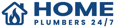logo of Home Plumbers 24/7 featuring a house icon with a flame symbolizing emergency plumbing services available around the clock for residential needs