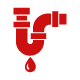 red plumbing icon with two pipes and water droplet