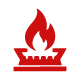 red flame icon representing a heat source or fire safety symbol with fire prevention tips for six common hazards